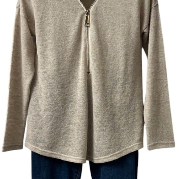 Soft Surroundings New Valentina Slub Sweater Lightweight Tan 1/2 Zip Beach XS - Picture 4 of 9